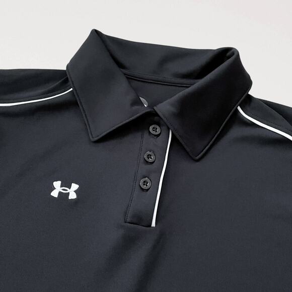 Under Armour HeatGear Black Polo Sz M Golf Outdoor Training Athleisure SPF 30+ - Picture 3 of 9